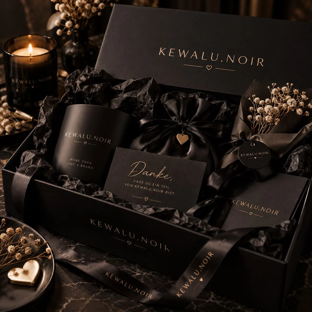 Beispiel eines persönlich zusammengestellten KEWALU.NOIR-Dankeschön-Geschenks